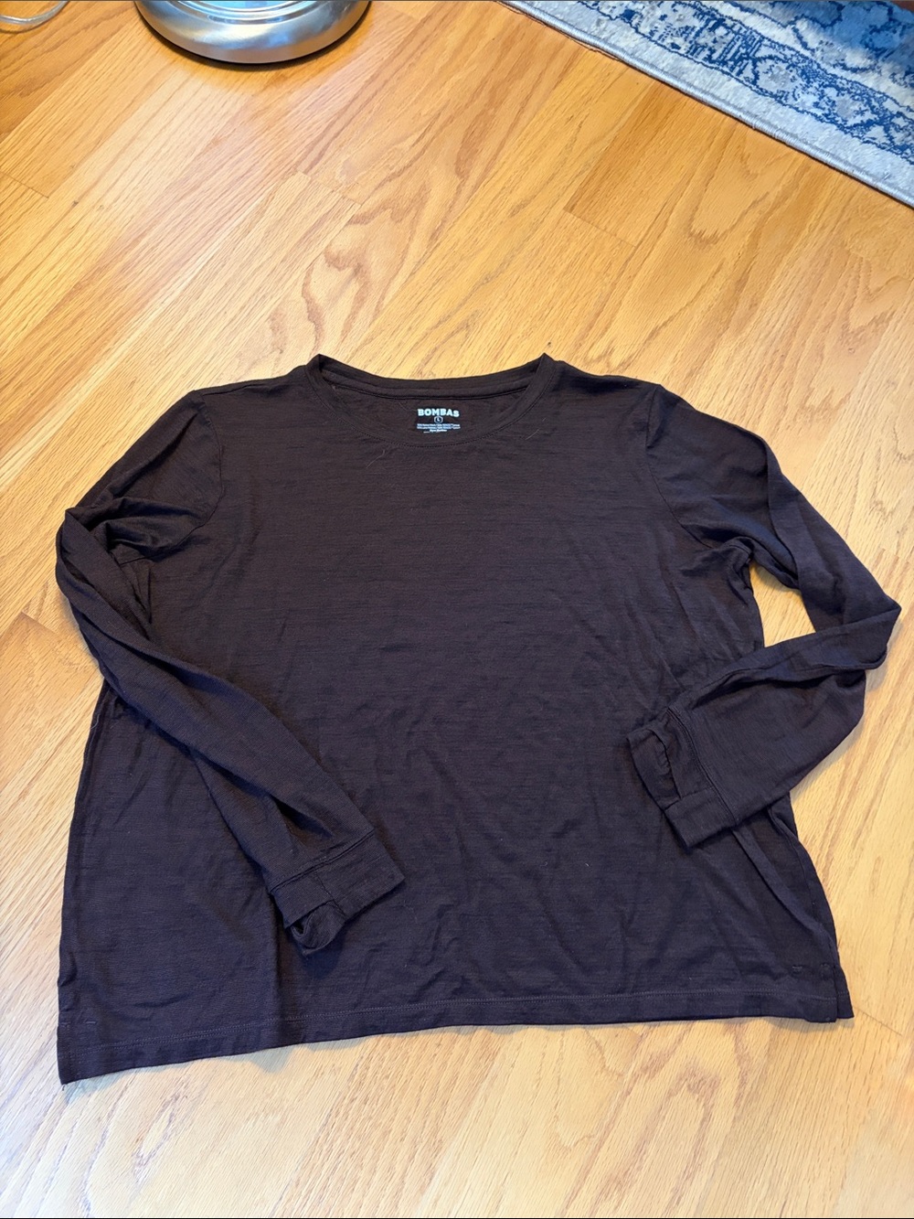 Bombas Mens Large Merino Wool Tencel Blend Long Sleeve Shirt brown/black stripe